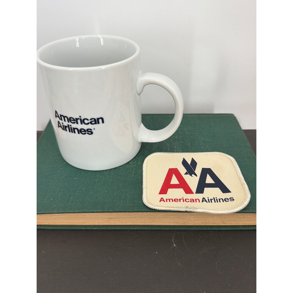 Vtg American Airlines In Flight Coffee Mug & Logo Patch Aviation Collectible Set